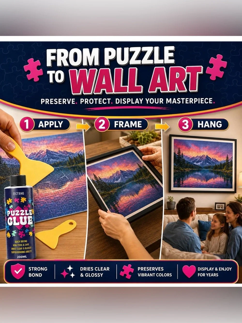 Jigsaw Puzzle Glue 2-Pack w/ Applicators Clear Quick-Dry PVA ~ 350mL Remaining